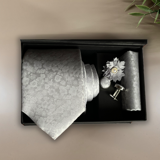 CORBATA BROCADA PLOMO PLATA