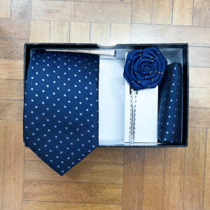Set de Corbata Azul con Puntos