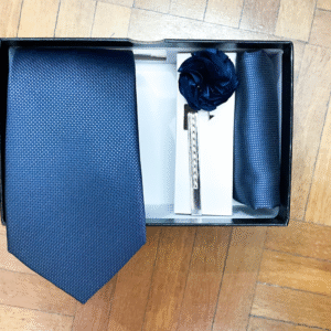 Set de Corbata Azul Petróleo Texturizada