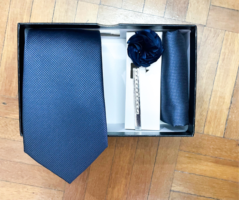 Set de Corbata Azul Petróleo Texturizada