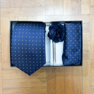 Set de Corbata Azul con Puntos Amarillos